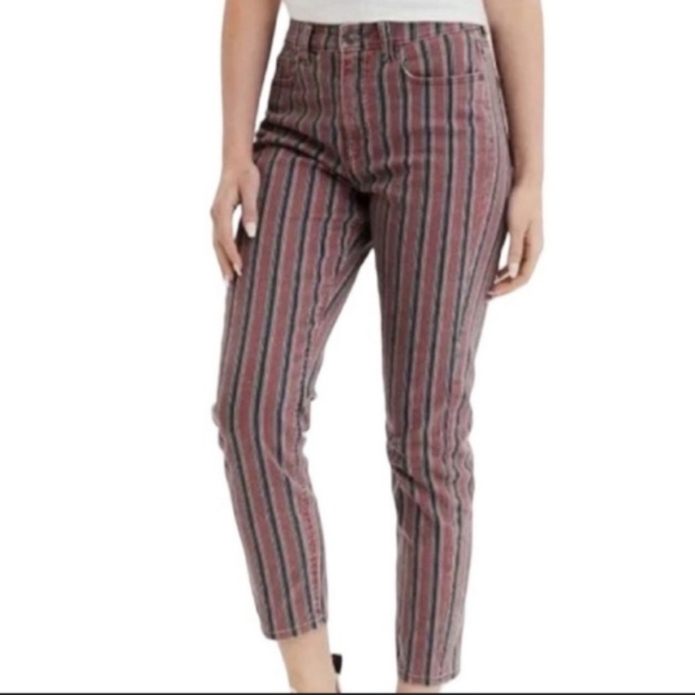 American Eagle Mom Jean Striped Red and Green Jeans Size 4R